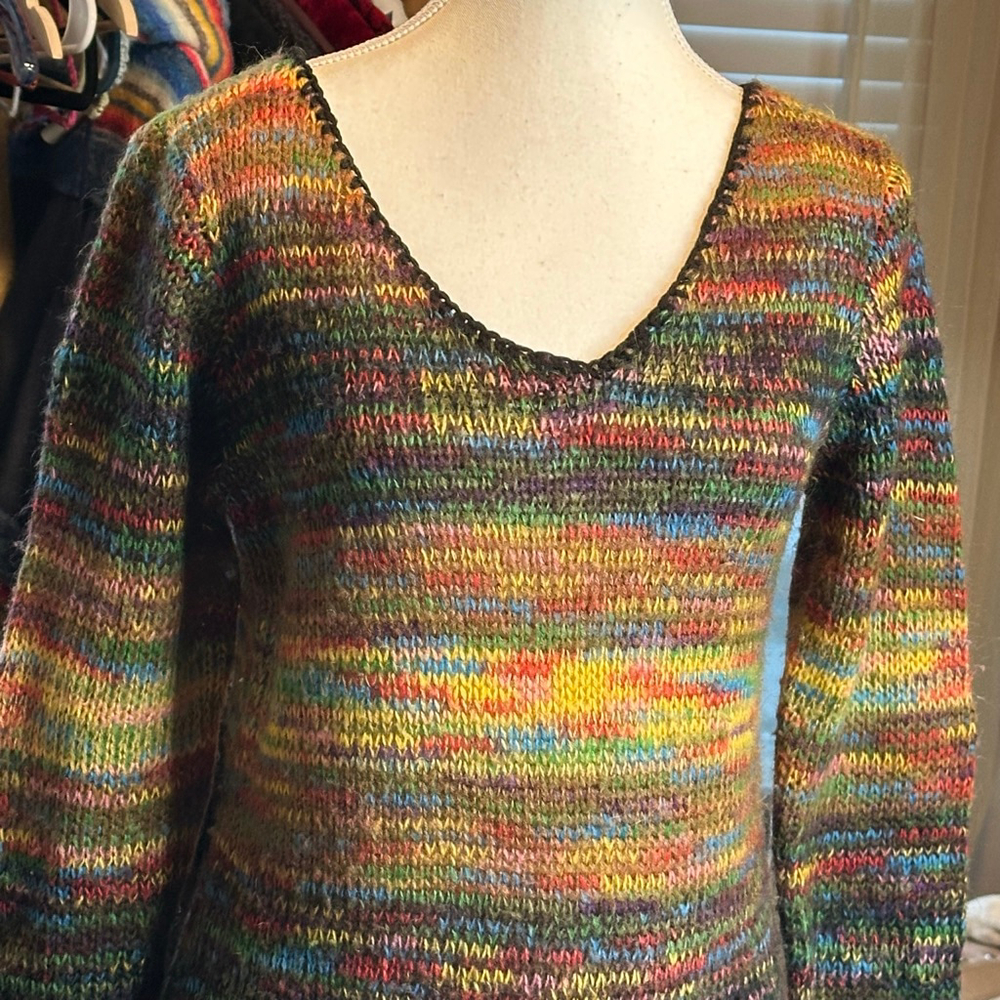 Y2K Multicolor Knit Sweater Dress • Boho Grunge Knit • Long Sleeve Dress - Picture 4 of 5
